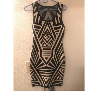 Forever 21 cream and black bodycon dress